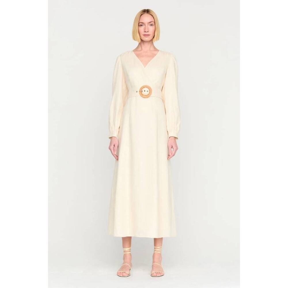 Marie Oliver Cream Bishop Sleeve V-Neck Gown